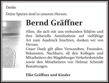 Traueranzeige von Bernd Gräffner  von Magdeburger Volksstimme