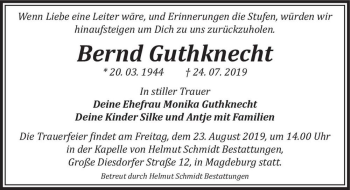 Traueranzeige von Bernd Guthknecht  von Magdeburger Volksstimme