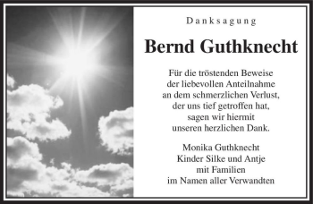 Traueranzeige von Bernd Guthknecht  von Magdeburger Volksstimme