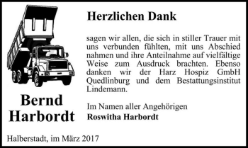 Traueranzeige von Bernd Harbordt  von Magdeburger Volksstimme