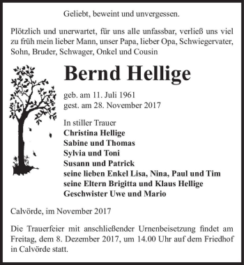 Traueranzeige von Bernd Hellige  von Magdeburger Volksstimme
