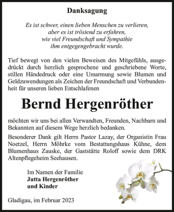 Traueranzeige von Bernd Hergenröther  von Magdeburger Volksstimme
