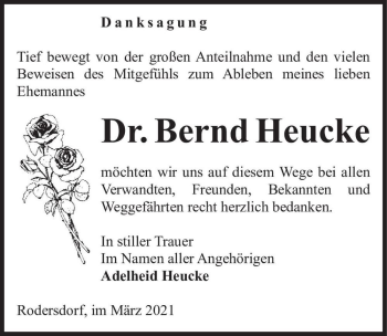 Traueranzeige von Bernd Heucke  von Magdeburger Volksstimme