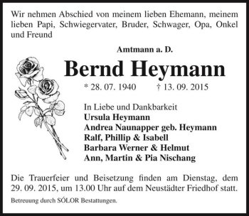 Traueranzeige von Bernd Heymann  von Magdeburger Volksstimme