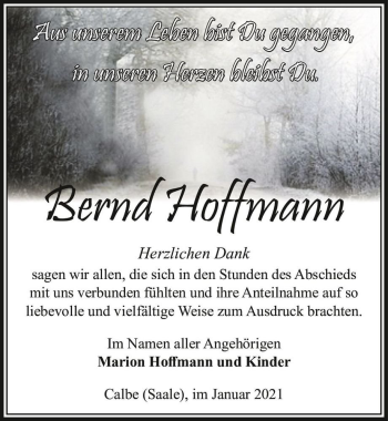 Traueranzeige von Bernd Hoffmann  von Magdeburger Volksstimme