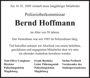 Traueranzeige von Bernd Hoffmann  von Magdeburger Volksstimme