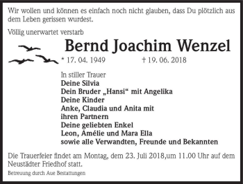 Traueranzeige von Bernd Joachim Wenzel  von Magdeburger Volksstimme