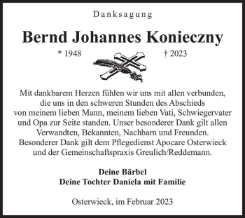 Traueranzeige von Bernd Johannes Konieczny  von Magdeburger Volksstimme