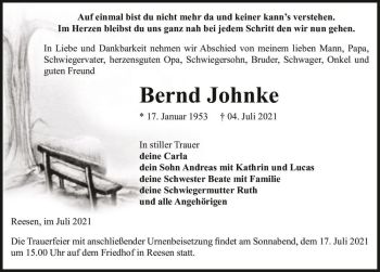 Traueranzeige von Bernd Johnke  von Magdeburger Volksstimme