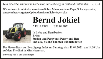 Traueranzeige von Bernd Jokiel  von Magdeburger Volksstimme