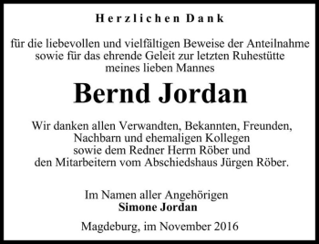 Traueranzeige von Bernd Jordan  von Magdeburger Volksstimme