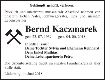 Traueranzeige von Bernd Kaczmarek  von Magdeburger Volksstimme
