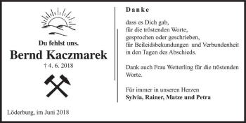 Traueranzeige von Bernd Kaczmarek  von Magdeburger Volksstimme
