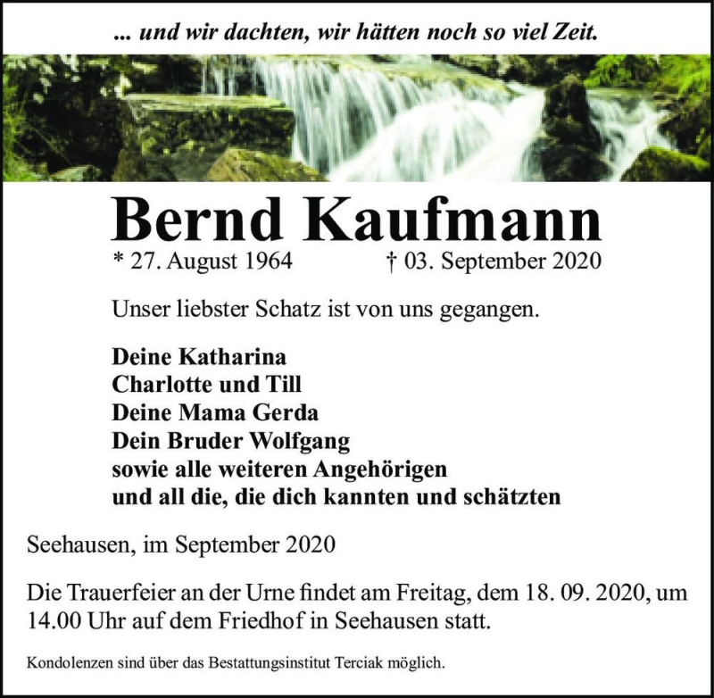  Traueranzeige für Bernd Kaufmann  vom 12.09.2020 aus Magdeburger Volksstimme