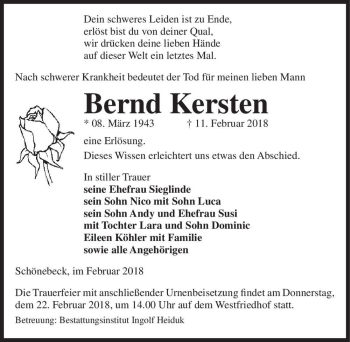 Traueranzeige von Bernd Kersten  von Magdeburger Volksstimme