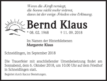 Traueranzeige von Bernd Klaus  von Magdeburger Volksstimme