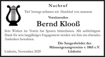 Traueranzeige von Bernd Klooß  von Magdeburger Volksstimme