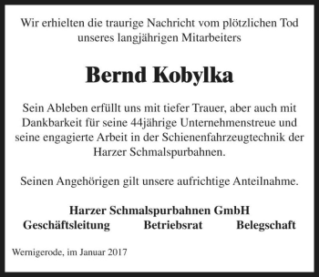 Traueranzeige von Bernd Kobylka  von Magdeburger Volksstimme