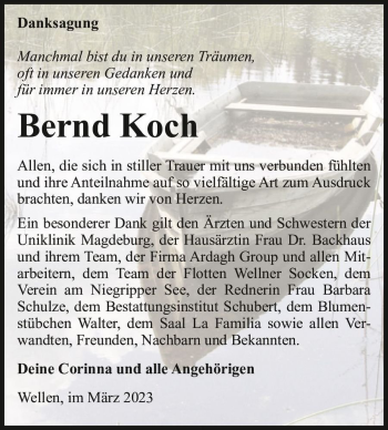 Traueranzeige von Bernd Koch  von Magdeburger Volksstimme