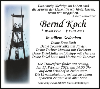 Traueranzeige von Bernd Koch  von Magdeburger Volksstimme