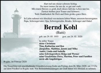 Traueranzeige von Bernd Kohl (Batti)  von Magdeburger Volksstimme