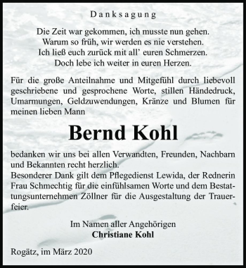 Traueranzeige von Bernd Kohl  von Magdeburger Volksstimme
