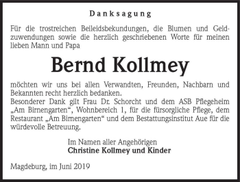 Traueranzeige von Bernd Kollmey  von Magdeburger Volksstimme