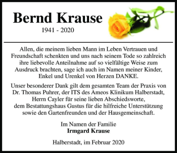 Traueranzeige von Bernd Krause  von Magdeburger Volksstimme
