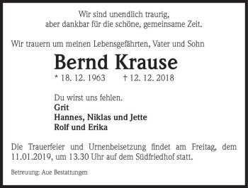 Traueranzeige von Bernd Krause  von Magdeburger Volksstimme