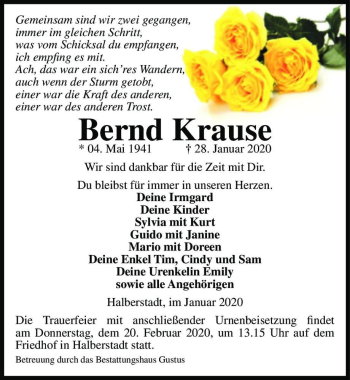 Traueranzeige von Bernd Krause  von Magdeburger Volksstimme