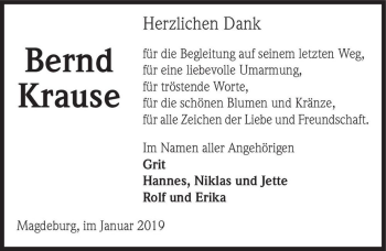 Traueranzeige von Bernd Krause  von Magdeburger Volksstimme