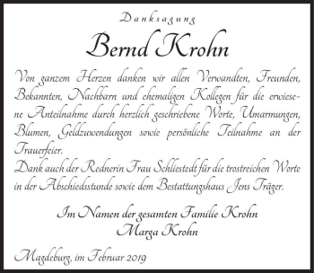 Traueranzeige von Bernd Krohn  von Magdeburger Volksstimme