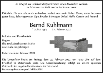 Traueranzeige von Bernd Kuhlmann  von Magdeburger Volksstimme