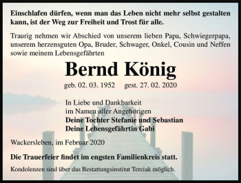 Traueranzeige von Bernd König  von Magdeburger Volksstimme