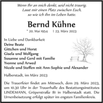 Traueranzeige von Bernd Kühne  von Magdeburger Volksstimme