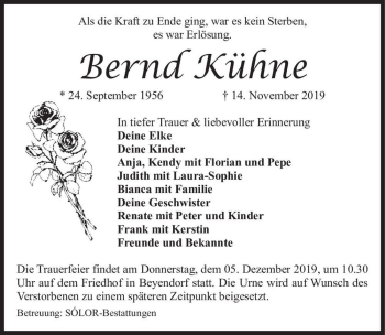 Traueranzeige von Bernd Kühne  von Magdeburger Volksstimme