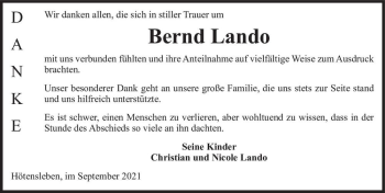 Traueranzeige von Bernd Lando  von Magdeburger Volksstimme