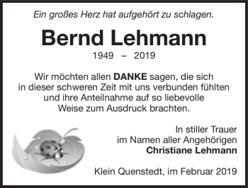 Traueranzeige von Bernd Lehmann  von Magdeburger Volksstimme