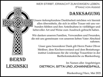 Traueranzeige von Bernd Lesinski  von Magdeburger Volksstimme