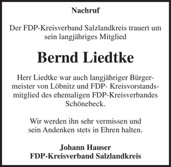 Traueranzeige von Bernd Liedtke  von Magdeburger Volksstimme
