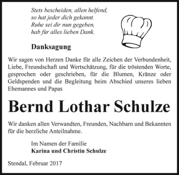 Traueranzeige von Bernd Lothar Schulze  von Magdeburger Volksstimme
