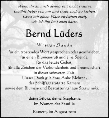 Traueranzeige von Bernd Lüders  von Magdeburger Volksstimme