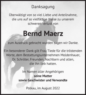 Traueranzeige von Bernd Maerz  von Magdeburger Volksstimme