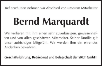 Traueranzeige von Bernd Marquardt  von Magdeburger Volksstimme