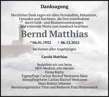 Traueranzeige von Bernd Matthias  von Magdeburger Volksstimme