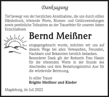 Traueranzeige von Bernd Meißner  von Magdeburger Volksstimme
