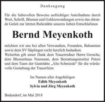 Traueranzeige von Bernd Meyenkoth  von Magdeburger Volksstimme