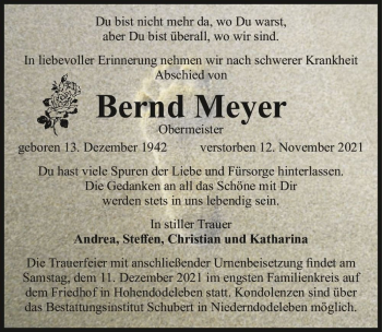 Traueranzeige von Bernd Meyer  von Magdeburger Volksstimme