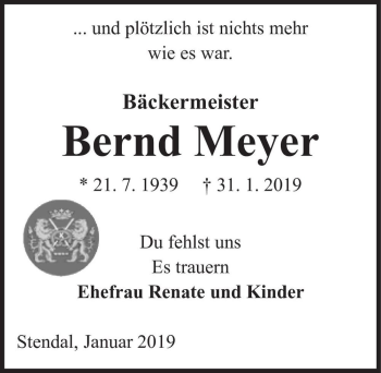 Traueranzeige von Bernd Meyer  von Magdeburger Volksstimme