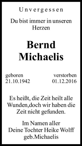 Traueranzeige von Bernd Michaelis  von Magdeburger Volksstimme